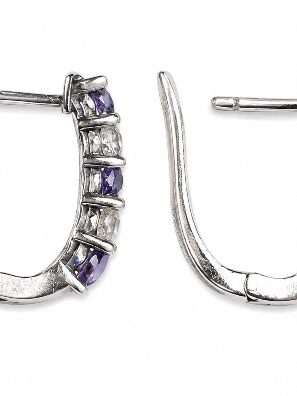 Sterling Silver tanzanite and cz Hoop Earrings - Picture 2 of 3